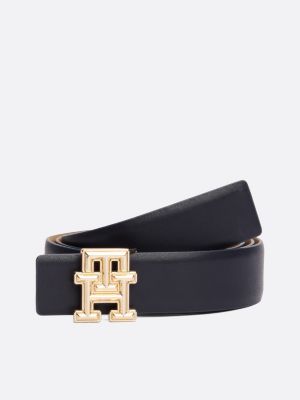 black th monogram reversible leather belt for women tommy hilfiger