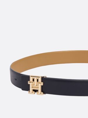 black th monogram reversible leather belt for women tommy hilfiger