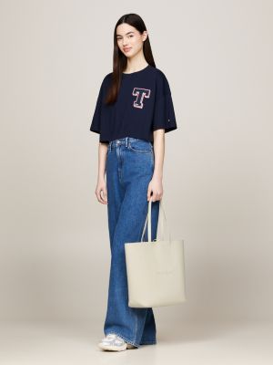 beige essential tonal logo tote for women tommy jeans