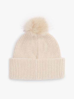 white chic pom pom beanie for women tommy hilfiger