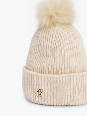 white chic pom pom beanie for women tommy hilfiger