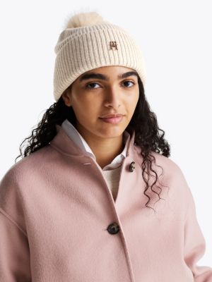 white chic pom pom beanie for women tommy hilfiger