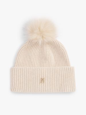 white chic pom pom beanie for women tommy hilfiger