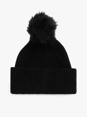 black chic pom pom beanie for women tommy hilfiger