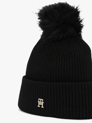 bonnet chic à pompon noir pour femmes tommy hilfiger