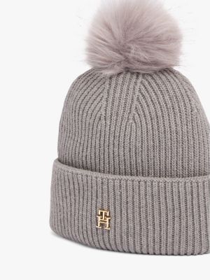 grau chic bommel-beanie für damen - tommy hilfiger