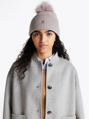 grey chic pom pom beanie for women tommy hilfiger