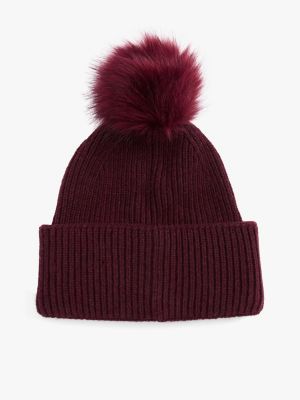 red chic pom pom beanie for women tommy hilfiger