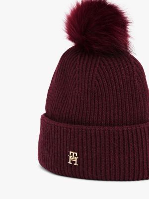 rot chic bommel-beanie für damen - tommy hilfiger