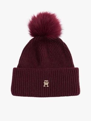 red chic pom pom beanie for women tommy hilfiger