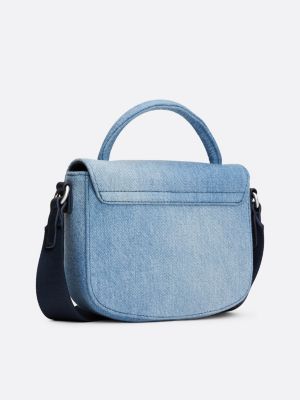 borsa a tracolla in denim con placchetta blu da donne tommy jeans