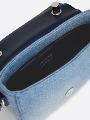 borsa a tracolla in denim con placchetta blu da donne tommy jeans