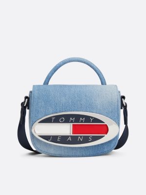 borsa a tracolla in denim con placchetta blue da donne tommy jeans