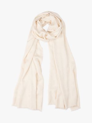 beige sjaal met th-monogram en franjes voor dames - tommy hilfiger