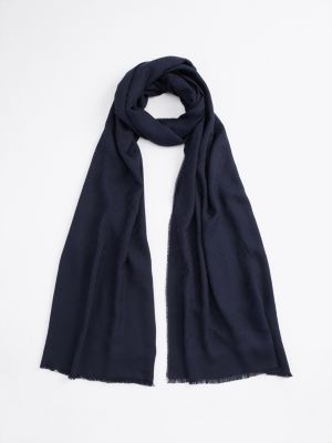 blue jacquard-schal mit th-monogramm und fransen für damen - tommy hilfiger