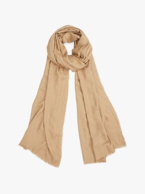 brown th monogram jacquard fringed scarf for women tommy hilfiger