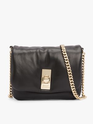 sac bandoulière chaîne en cuir lisse black pour femmes tommy hilfiger