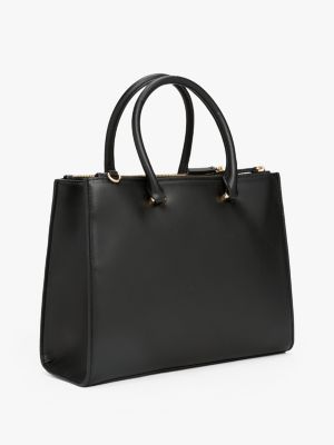 black th monogram plaque tote for women tommy hilfiger