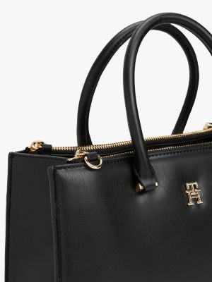 black th monogram plaque tote for women tommy hilfiger