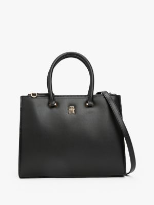 schwarz tote-bag mit th-monogramm-emblem für damen - tommy hilfiger