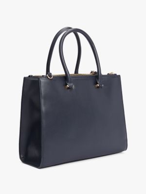 blau tote-bag mit th-monogramm-emblem für damen - tommy hilfiger