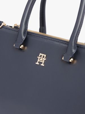 blau tote-bag mit th-monogramm-emblem für damen - tommy hilfiger