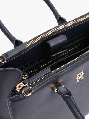 blau tote-bag mit th-monogramm-emblem für damen - tommy hilfiger