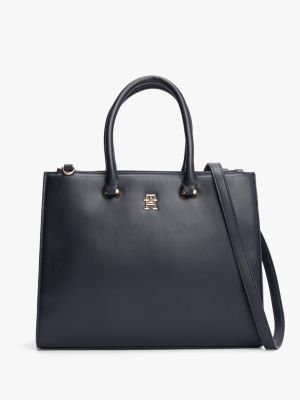 blue tote-bag mit th-monogramm-emblem für damen - tommy hilfiger