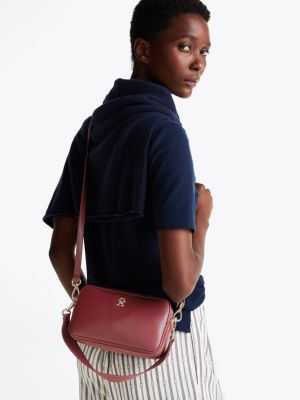 petit sac bandoulière à plaque monogramme th rouge pour femmes tommy hilfiger