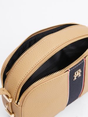 camera bag con finitura zigrinata khaki da donne tommy hilfiger