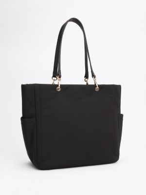 black th monogram plaque tote for women tommy hilfiger