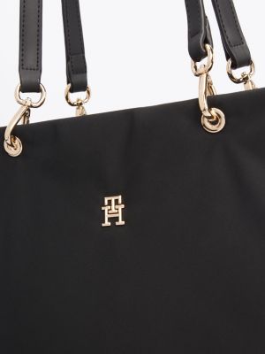 black th monogram plaque tote for women tommy hilfiger