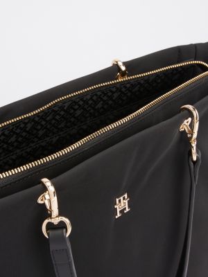 schwarz tote-bag mit th-monogramm-emblem für damen - tommy hilfiger