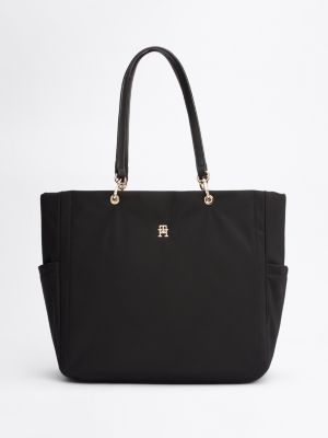 schwarz tote-bag mit th-monogramm-emblem für damen - tommy hilfiger