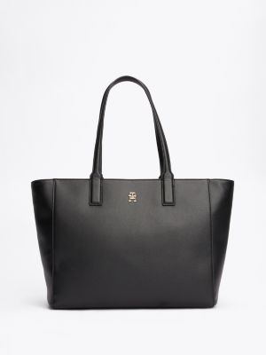 black th soft plaque tote for women tommy hilfiger