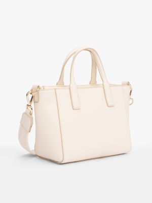 borsa tote th soft con logo sulla tracolla bianco da donne tommy hilfiger