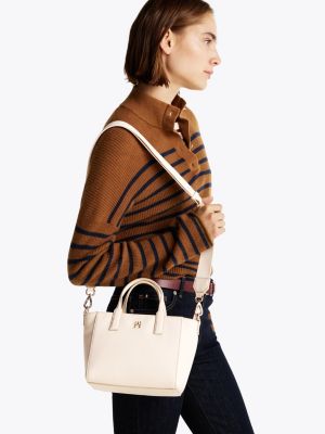 weiß th soft tote-bag mit logomuster-riemen für damen - tommy hilfiger