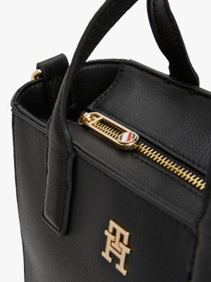 cabas th soft à bandoulière logo noir pour femmes tommy hilfiger