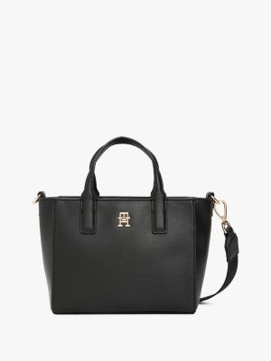 black torba th soft typu tote z paskiem i logo dla kobiety - tommy hilfiger