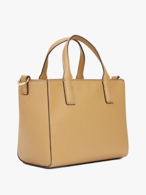 cabas th soft à bandoulière logo beige pour femmes tommy hilfiger