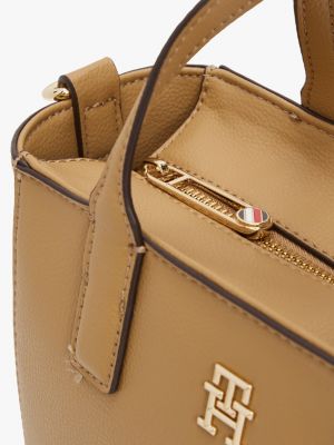 beige th soft logo strap tote for women tommy hilfiger