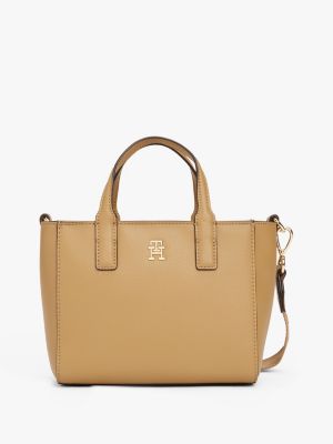 cabas th soft à bandoulière logo beige pour femmes tommy hilfiger