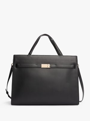 sac de travail heritage à finition lisse noir pour femmes tommy hilfiger