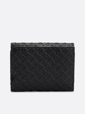 black debossed trifold wallet for women tommy hilfiger