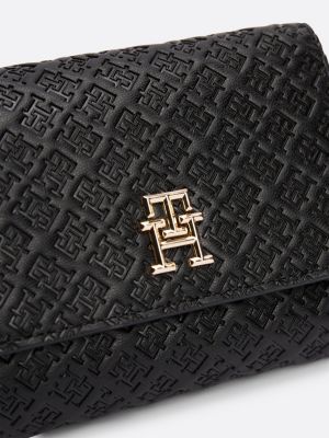 portafogli trifold con monogramma th impresso nero da donne tommy hilfiger