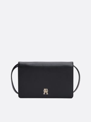 black reisportemonnee met magnetische flap voor dames - tommy hilfiger