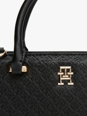 black th monogram debossed tote for women tommy hilfiger