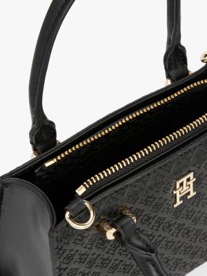 schwarz tote-bag mit tiefgeprägten th-monogrammen für damen - tommy hilfiger