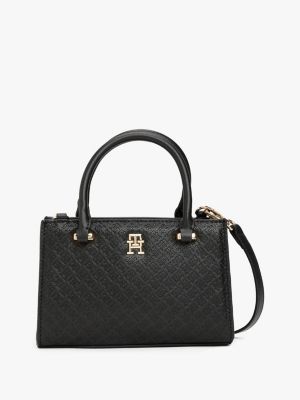 black th monogram debossed tote for women tommy hilfiger