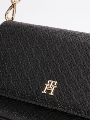 schwarz schultertasche mit tiefgeprägten th-monogrammen für damen - tommy hilfiger